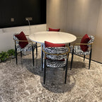Zebra Upholstered Accent Seating Series With Curved Arms and Metal Frame