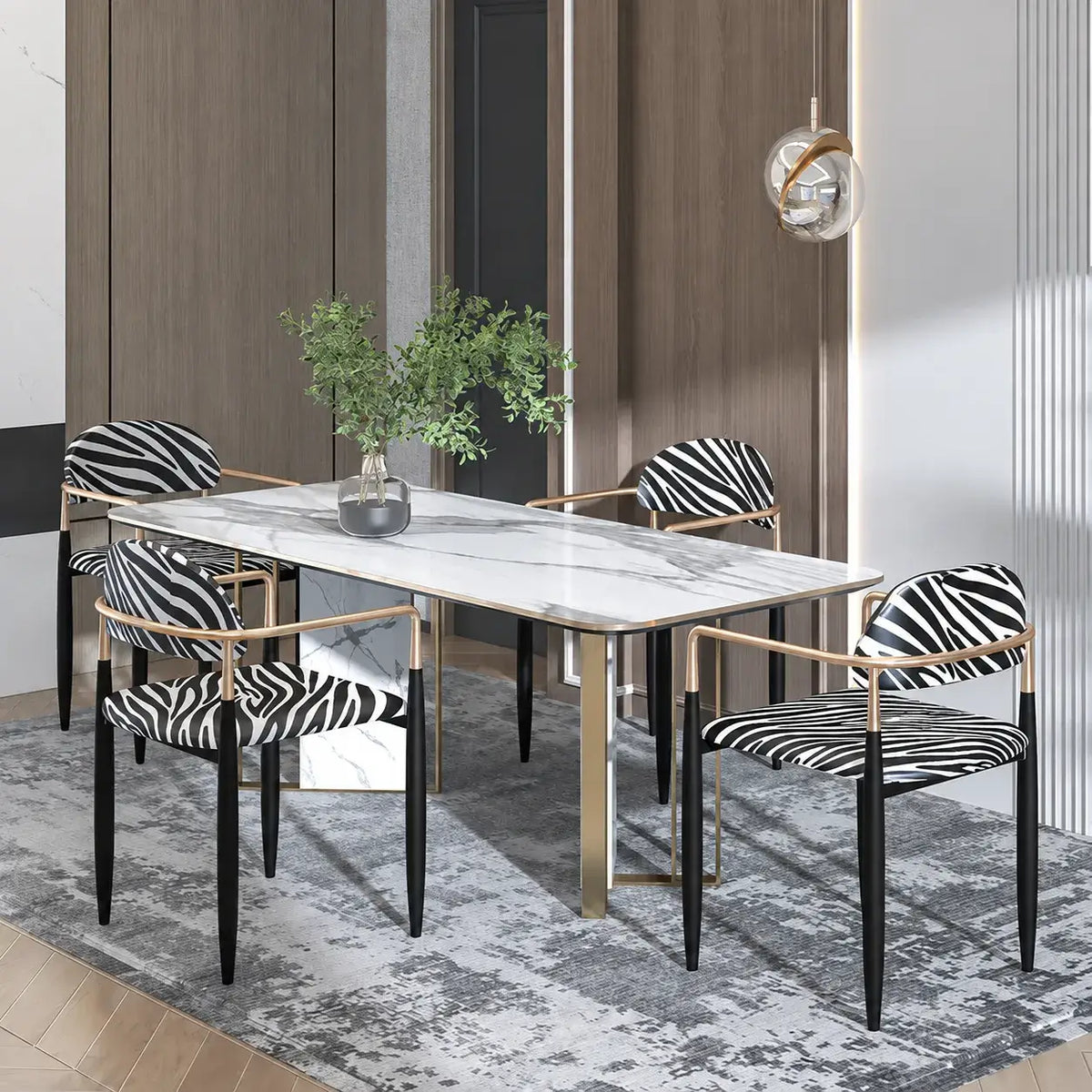 Zebra Upholstered Accent Seating Series With Curved Arms and Metal Frame