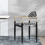 Zebra Upholstered Accent Seating Series With Curved Arms and Metal Frame