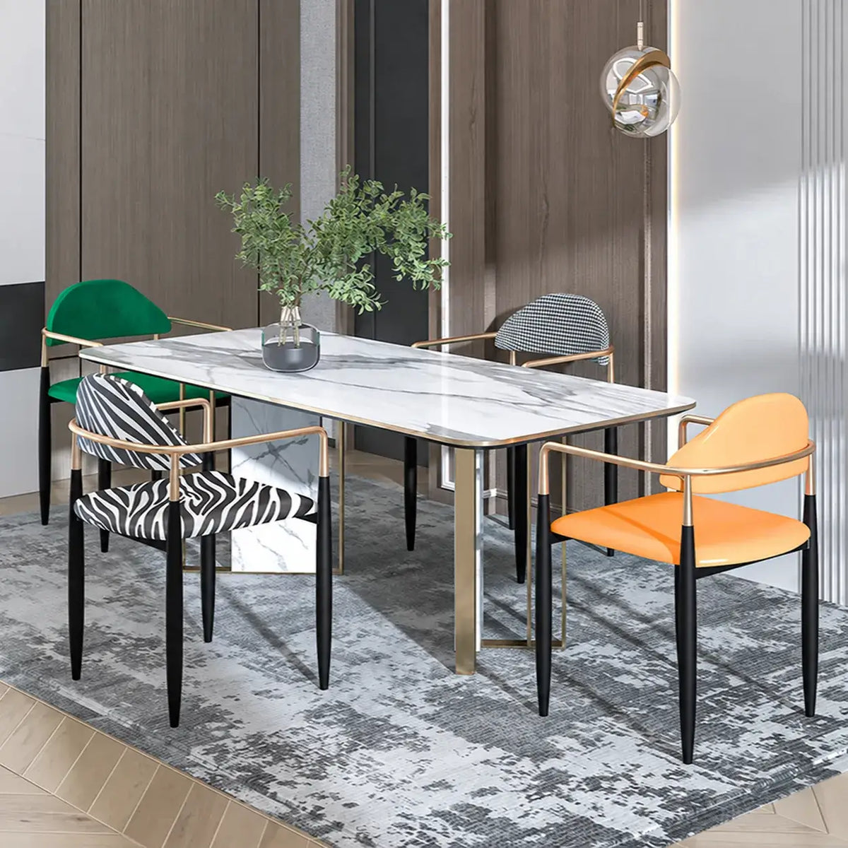 Zebra Upholstered Accent Seating Series With Curved Arms and Metal Frame