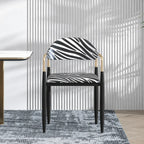 Zebra Upholstered Accent Seating Series With Curved Arms and Metal Frame