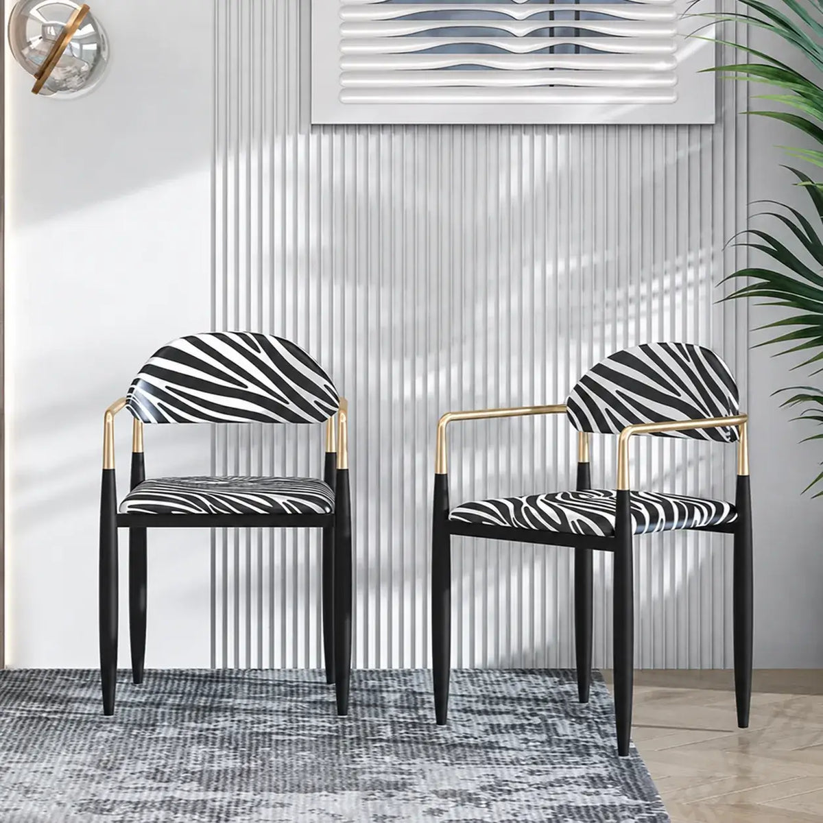 Zebra Upholstered Accent Seating Series With Curved Arms and Metal Frame