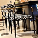 Zebra Upholstered Accent Seating Series With Curved Arms and Metal Frame