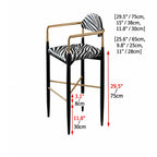Zebra Upholstered Accent Seating Series With Curved Arms and Metal Frame Dimensions