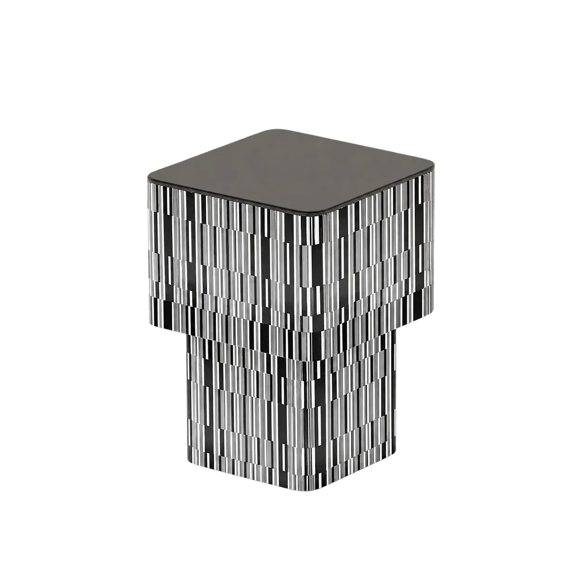 Zebra Veneer Coffee Table Set with Black Glass Tiered Nesting Design