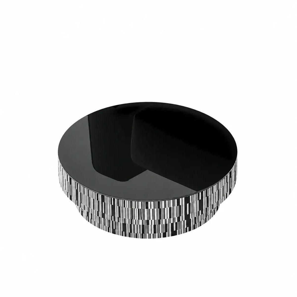 Zebra Veneer Coffee Table Set with Black Glass Tiered Nesting Design