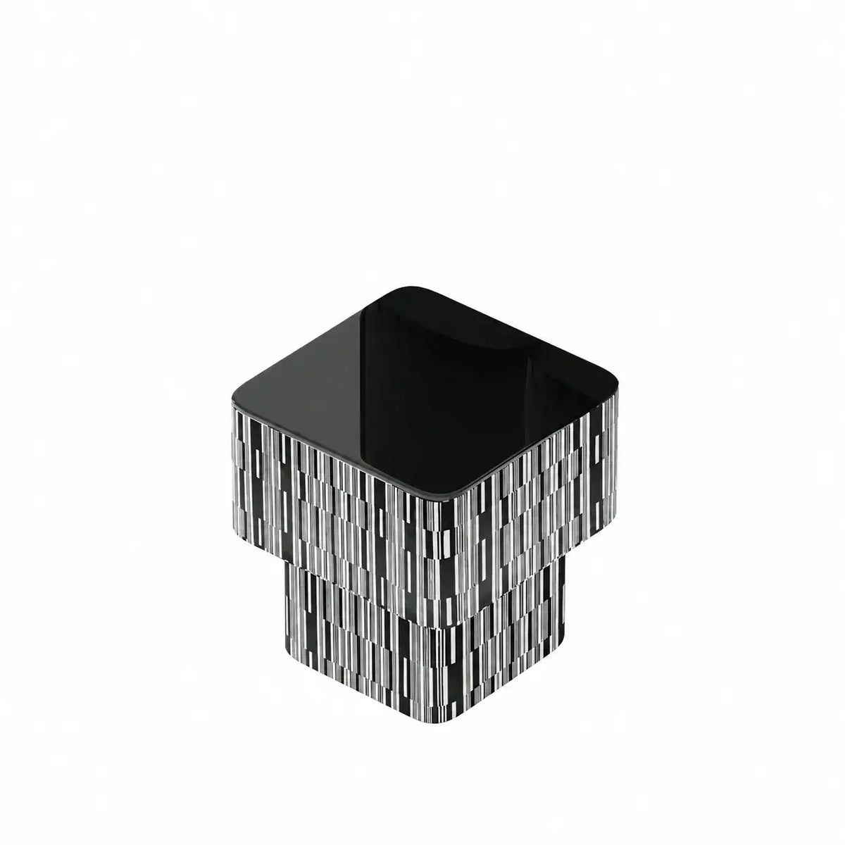 Zebra Veneer Coffee Table Set with Black Glass Tiered Nesting Design