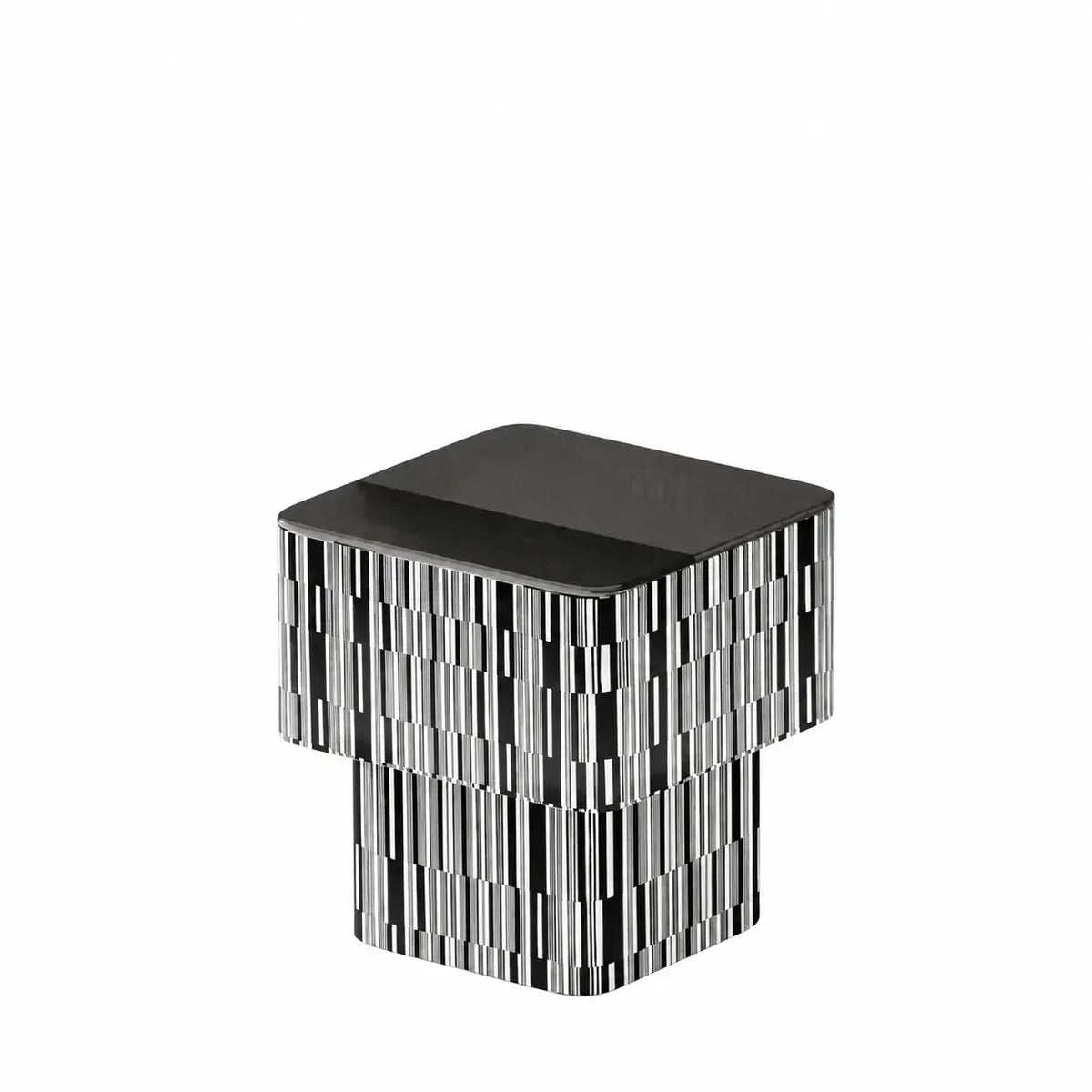 Zebra Veneer Coffee Table Set with Black Glass Tiered Nesting Design