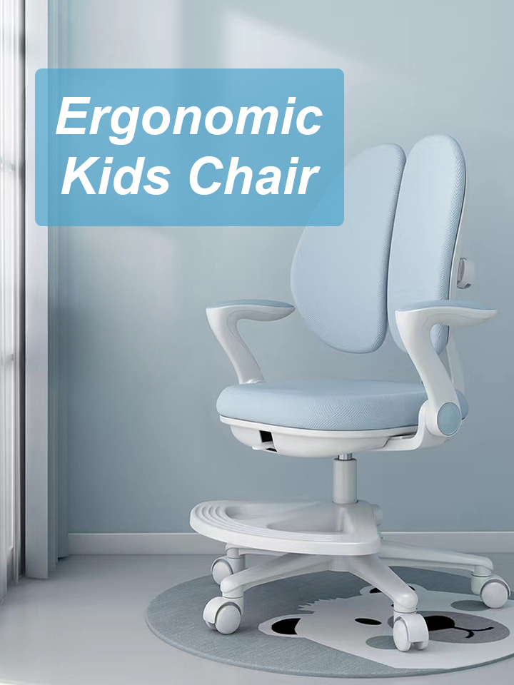 Ergonomic Children Student Study Office Computer Kids Desk Chair With Footrest, Armrest, Lumbar Support, Sit-Brake Casters, Adjustable Seat Height and Depth
