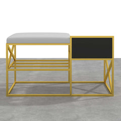 Stylish white PU leather entryway bench with gold legs