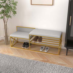 Contemporary white and gold upholstered bench for entryway decor