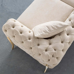 Chic 91" Beige Modern Chesterfield Sofa 3Seater Button Tufted LeathAire with traditional button tufting