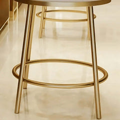 Trendy beige synthetic leather upholstered circular high stool with back 2-pack