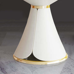 Elegant Round White Stone Dining Table with Golden Stainless Steel Frame for Contemporary Interior Design