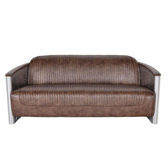 Industrial loft sofa with vintage brown PU leather and aviator design