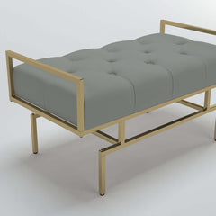 Luxurious 31.5'' gray faux leather bench with sleek gold metal legs