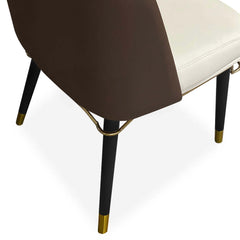 Pair of stylish side chairs in modern beige and black upholstery for dining room