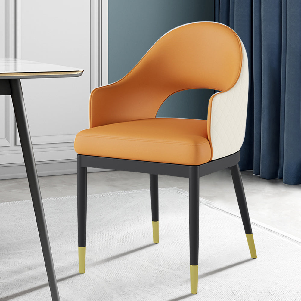 NO&CO Juego de 2 sillas altas de piel sintética, taburetes de bar con  respaldo ergonómico de piel sintética naranja y pies de metal negro para  comedor