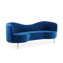 Elegant 3-piece blue velvet living room set with luxurious curved sofa and loveseat furniture