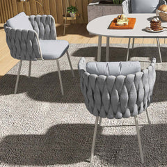 Modern aluminum and rattan outdoor patio dining chair armchair in gray