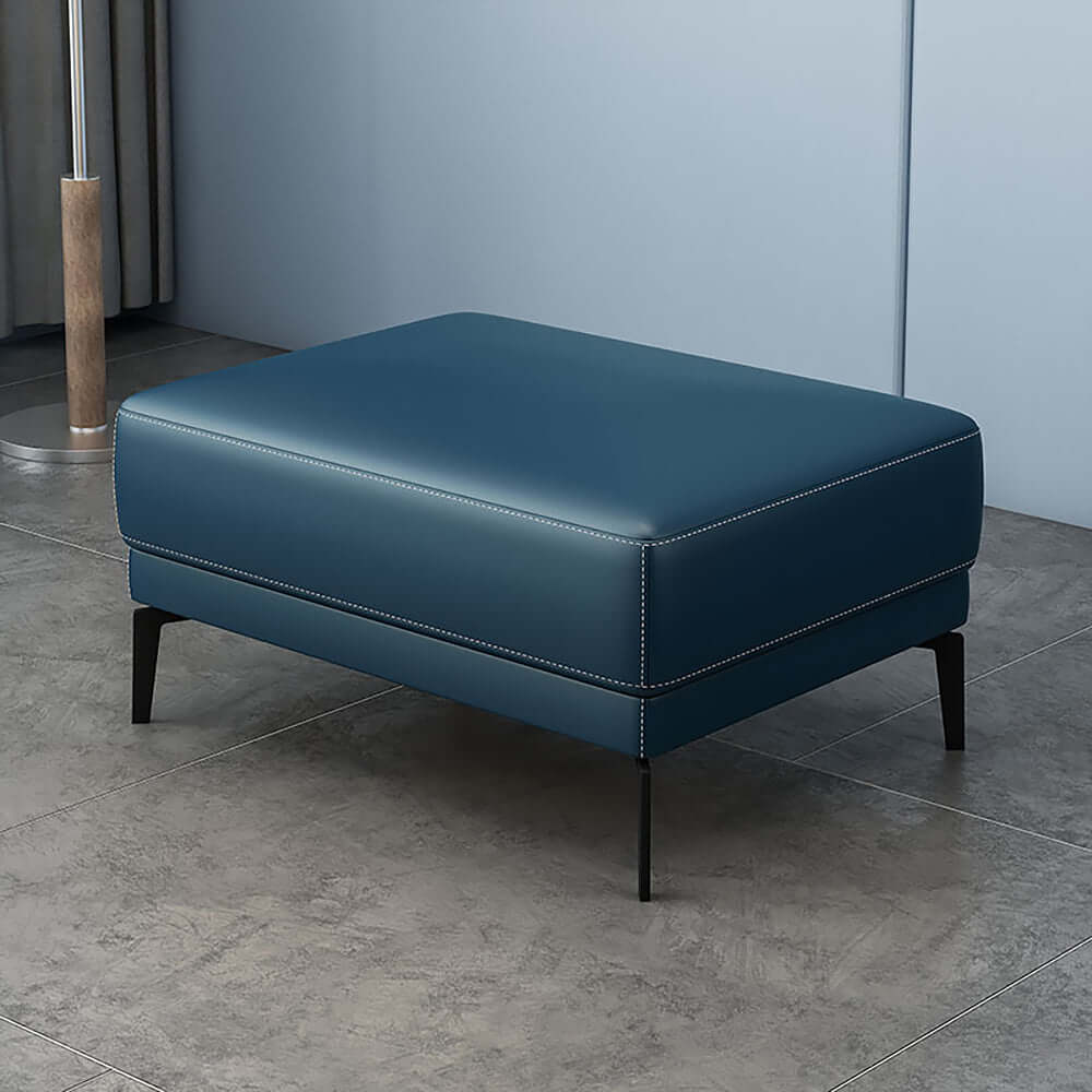 Blue faux leather entryway bench with upholstered ottoman for stylish home decor Imagen principal del producto