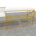 Stylish white PU leather entryway bench with gold legs