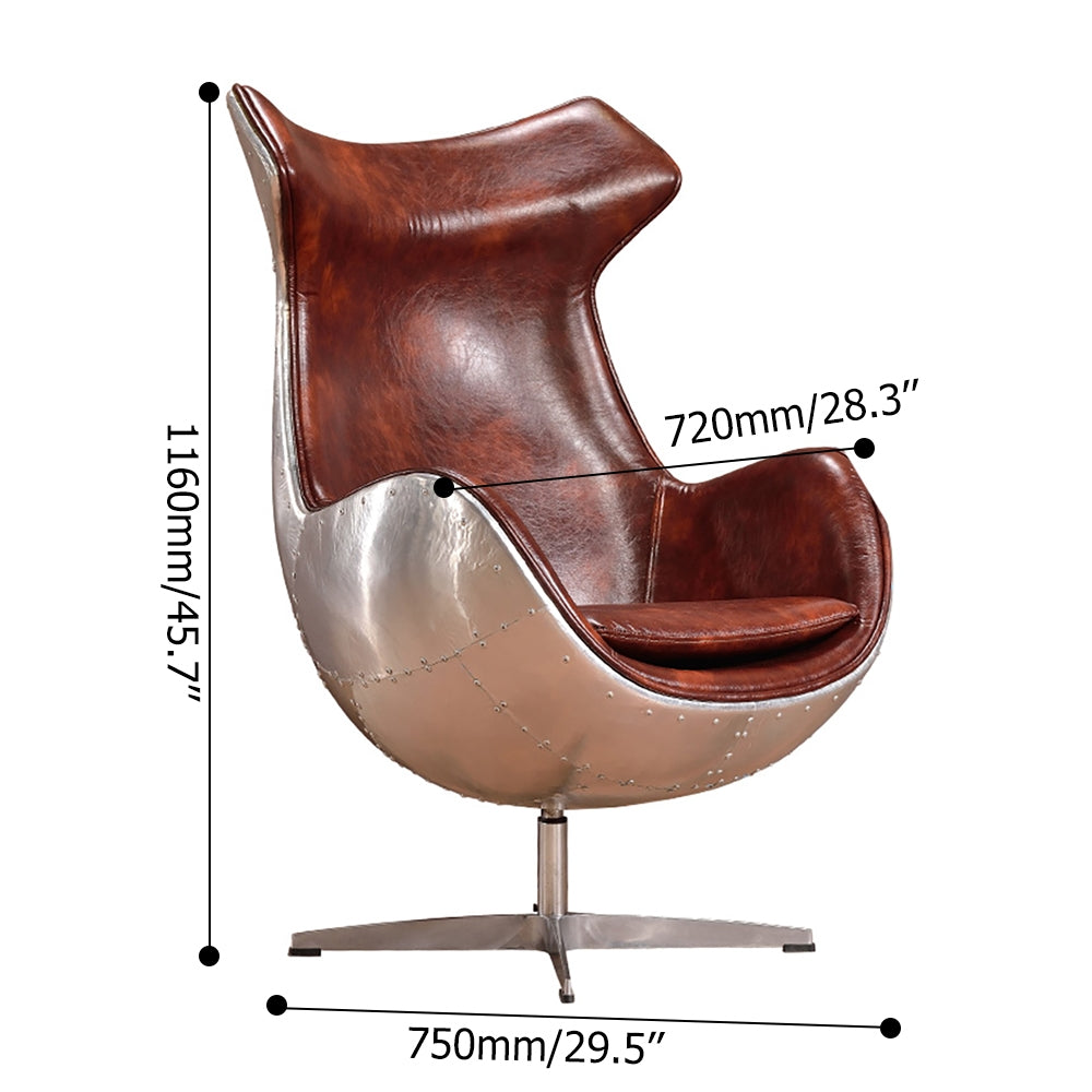 Retro Brown & Silver Leather Upholstered Accent Chair Aluminum Alloy Frame