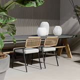 9 Pieces Modern Outdoor Dining Set with Marble Top & Aluminum Table and Rattan Chair