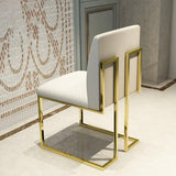 Modern Linen Dining Chair Upholstered in White Stainless Steel Leg Gold Set of 2