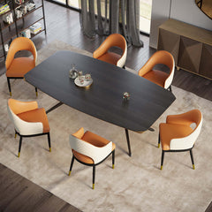 Modern Orange & Coffee PU Leather Dining Chair Set of 2 Open Back with Arms