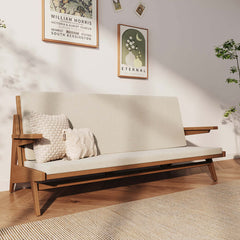 Elegant Rattan and Ash Wood Sofa, Loveseat, and Chair Set with White Cushions for Home Decors