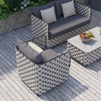 4Pcs Aluminum & Rope Outdoor Sofa Set with Faux Marble Coffee Table and Padded Cushion Pillow for Outdoor Comfortable Seating