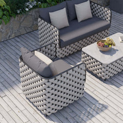 4Pcs Aluminum & Rope Outdoor Sofa Set with Faux Marble Coffee Table and Padded Cushion Pillow for Outdoor Comfortable Seating