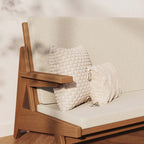 Rattan and Ash Wood Living Room Set with White Cushions for Elegant Home Decor