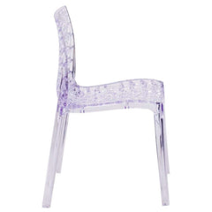 Durable and versatile stacking side chair in transparent acrylic