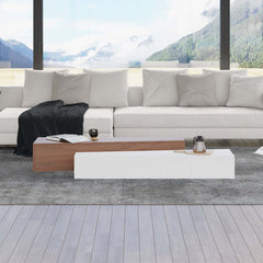 Elegant 2-drawer coffee table set in white and walnut finish for living room