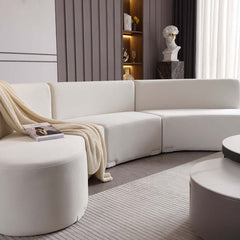 Sophisticated white curved sectional sofa with 120 inch length and velvet upholstery