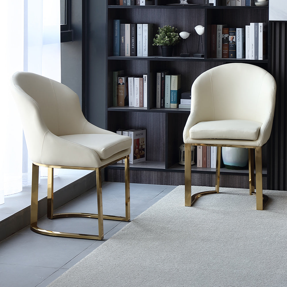 Off White Dining Chair Faux Leather Upholstered Side Chair Gold Frame Set Of 2 Cocochairs 6257