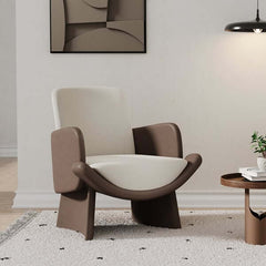 Modern Faux Leather Lounge Chair in Brown and Beige with Armrests