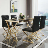 Modern Black Upholstered Leather Dining Table Chair Gold Legs Set of 2