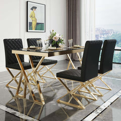 Contemporary leather dining chairs in black with golden legs - set of 2 for modern dining space