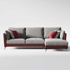 110.2" Gray & Red L-Shaped Sofa with LeathAire Upholstery for Modern Living Room decor