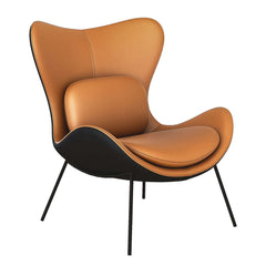 Sleek orange and black accent chair with plush PU leather upholstery and bonus pillow included