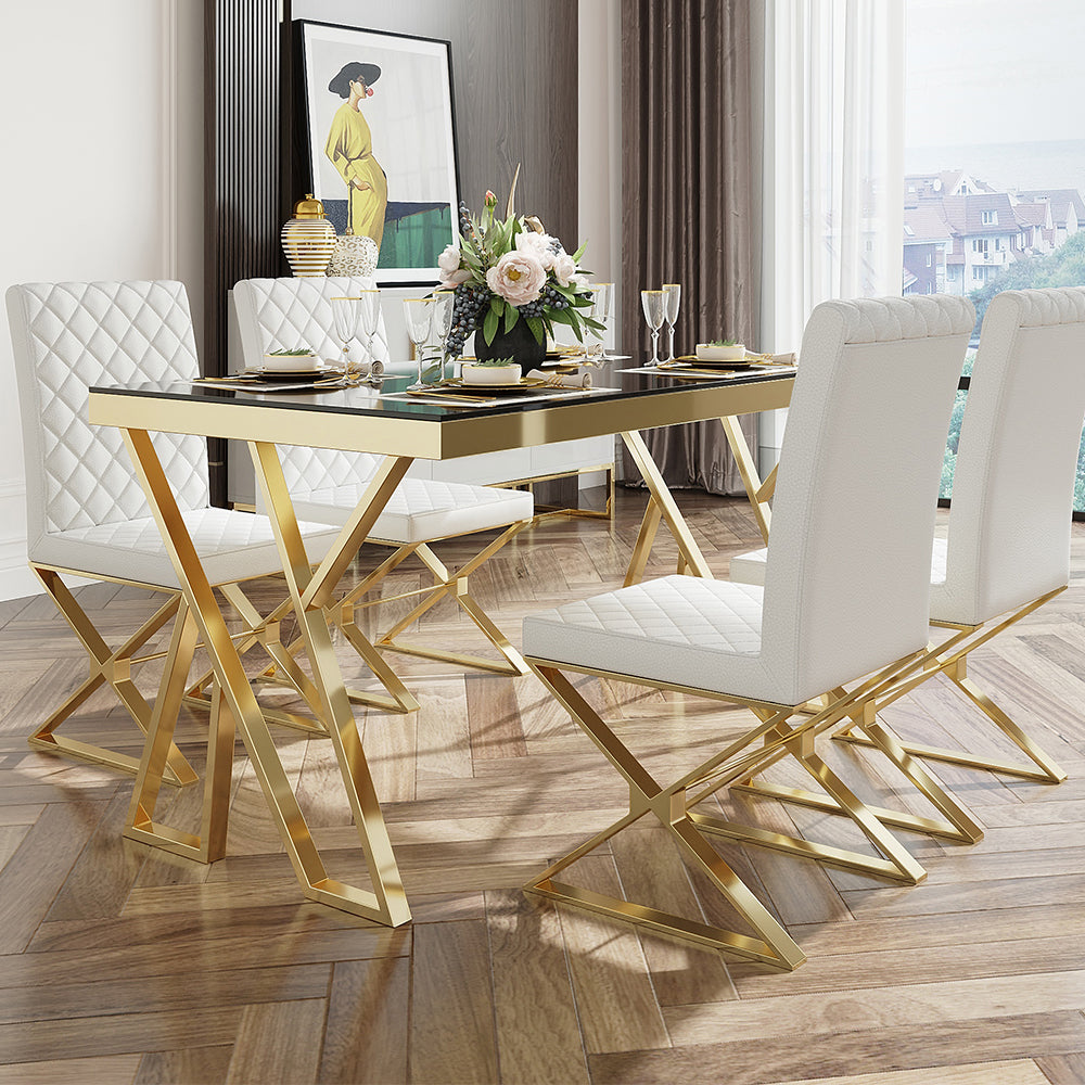 Table à manger 6 chaises dorée noire LUXOR - Table/Chaise Dorée