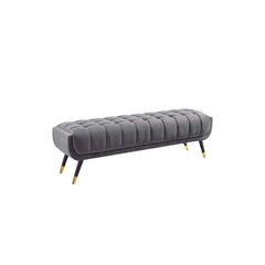 Contemporary gray velvet bench with wooden legs for bedroom