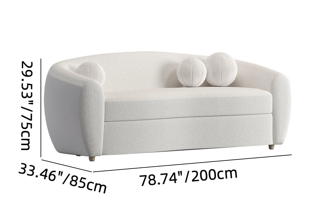 78" Modern White Boucle Sherpa  3 Seaters Curved Sofa for Living Room