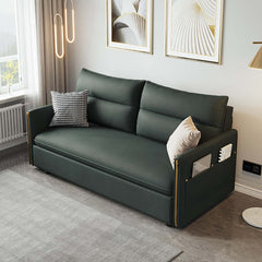 Elegant 64-inch green convertible sofa sleeper with built-in storage