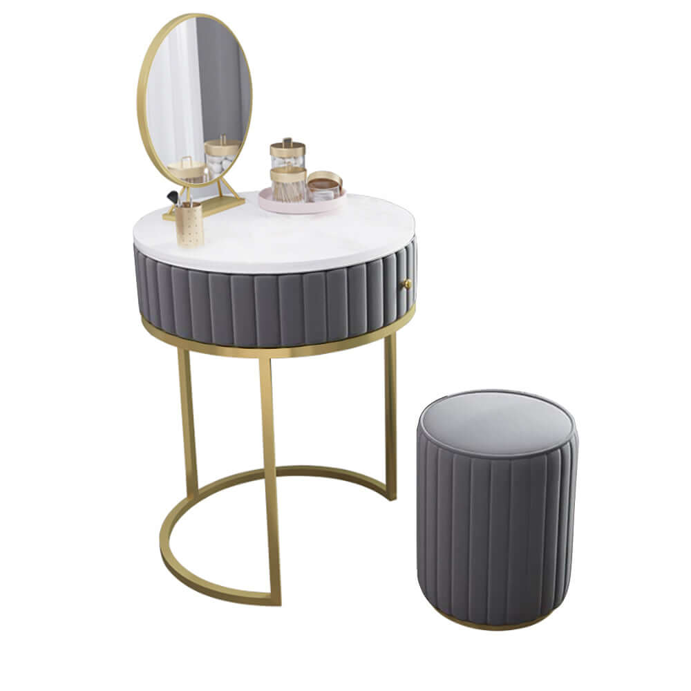 Modern Makeup Vanity Set Velvet Upholstered Small Dressing Table Mirror&Stool Included - Cocochairs Green Modern Makeup Vanity Set Velvet Upholstered Small Dressing Table Mirror&Stool Included - Cocochairs Green