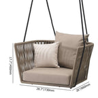 Outdoor rattan swing chair with modern design and cozy khaki cushion pillow