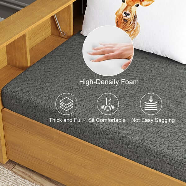 Stylish 82 inch Gray and Brown Sleeper Sofa made of Cotton and Linen with Storage Option